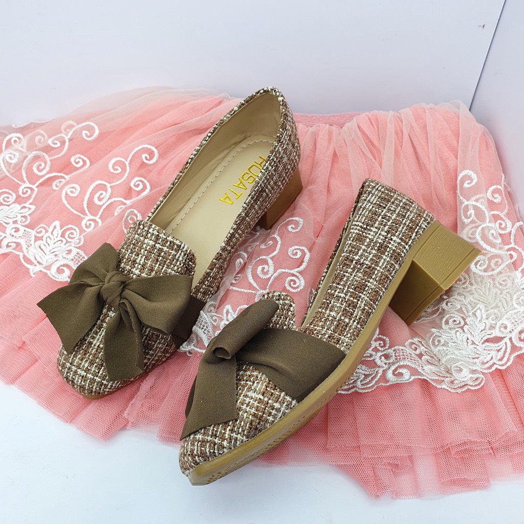 Giày nữ nơ lụa đế cao 4-5cm