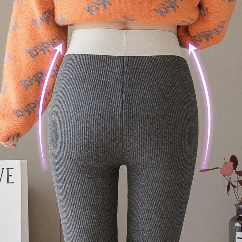 Quần Legging Lót Lông Cạp Cao Gen Bụng Quần Dài Nữ Len Tăm Lót Nỉ Dày Siêu Ấm Cạp Chữ Freesize 40-60kg Q08