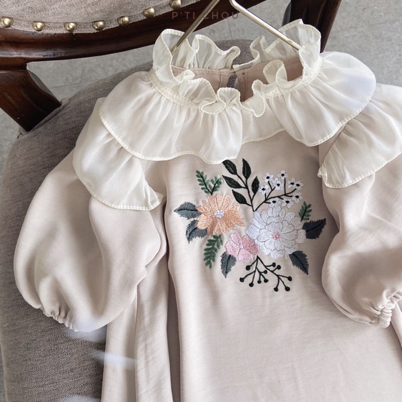 Váy bé gái thiết kế P'ti chou Anie dress cổ bèo tiểu thư