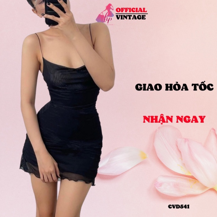 Đầm hai dây body nữ, váy 2 dây lưới thiết kế màu đen sang chảnh tôn dáng dự tiệc VD541 -teen