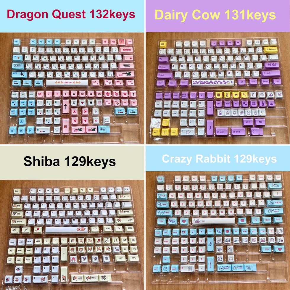 Bộ keycap PBT nút bàn phím cơ profile XDA Shiba, Dragon Quest, Dairy Cow, Rabbit ... phù hợp nhiều loại bàn phím