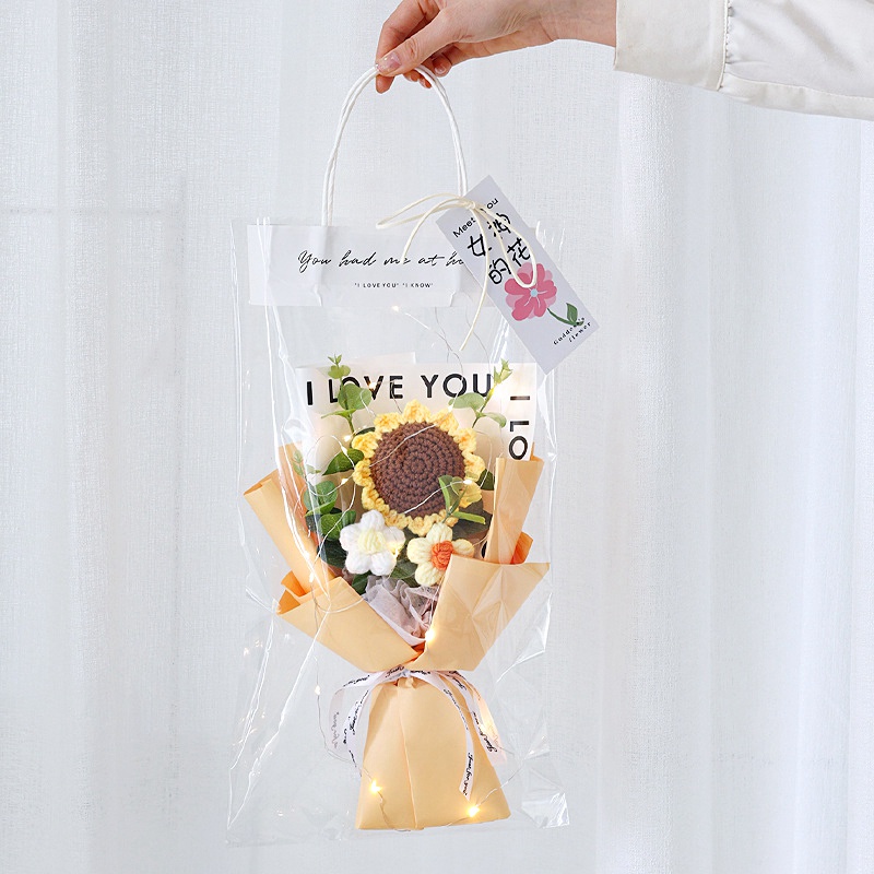 Bó Hoa Nhân Tạo Đan Len Thủ Công Có Đèn LED Dùng Làm Quà Tặng Lễ Hội