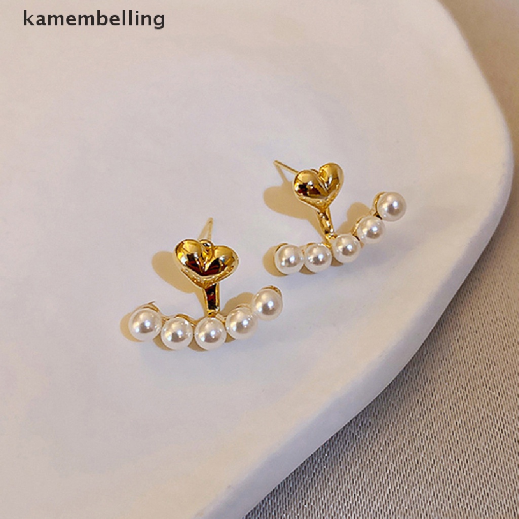 1 Cặp Bông Tai Hình Trái Tim Bằng Kim Loại Đính Ngọc Trai Thời Trang Hàn Quốc Dành Cho Nữ