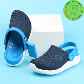 DÉP SỤC CROCS LITERIDE TRẺ EM MÀU XANH NAVY BLUE chuẩn xịn full box