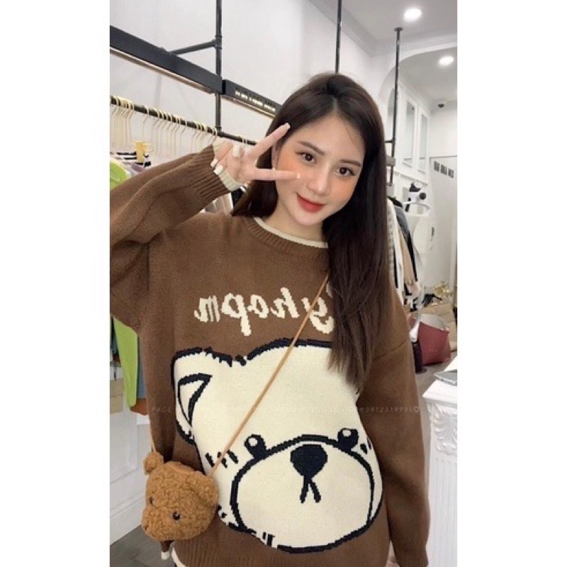 Áo len gấu nâu hàng quảng châu kèm túi gấu siêu xinh loại 1
