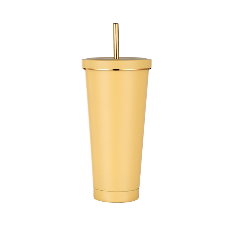 Ly giữ nhiệt, cốc giữ nhiệt  inox 304 viền mạ vàng 750ml kèm ống hút và cọ rửa