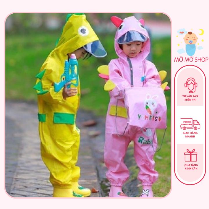 Áo mưa bộ liền quần,áo mưa cho bé cao cấp hình khủng long hoạt hình cực ngộ nghĩnh dễ thương bé trai, bé gái HÀNG LOẠI 1