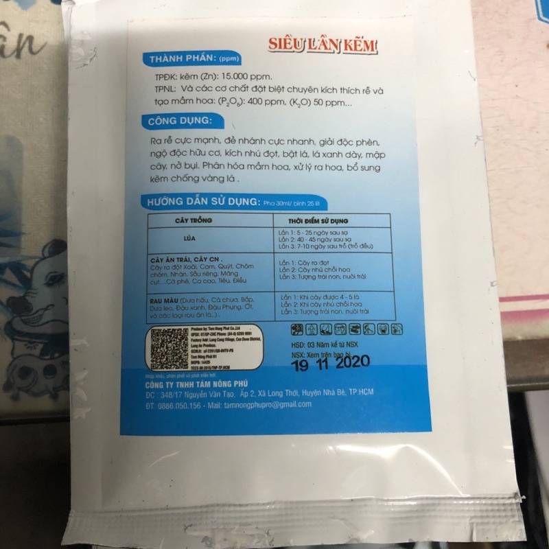 Siêu lân kẽm gói 30ml