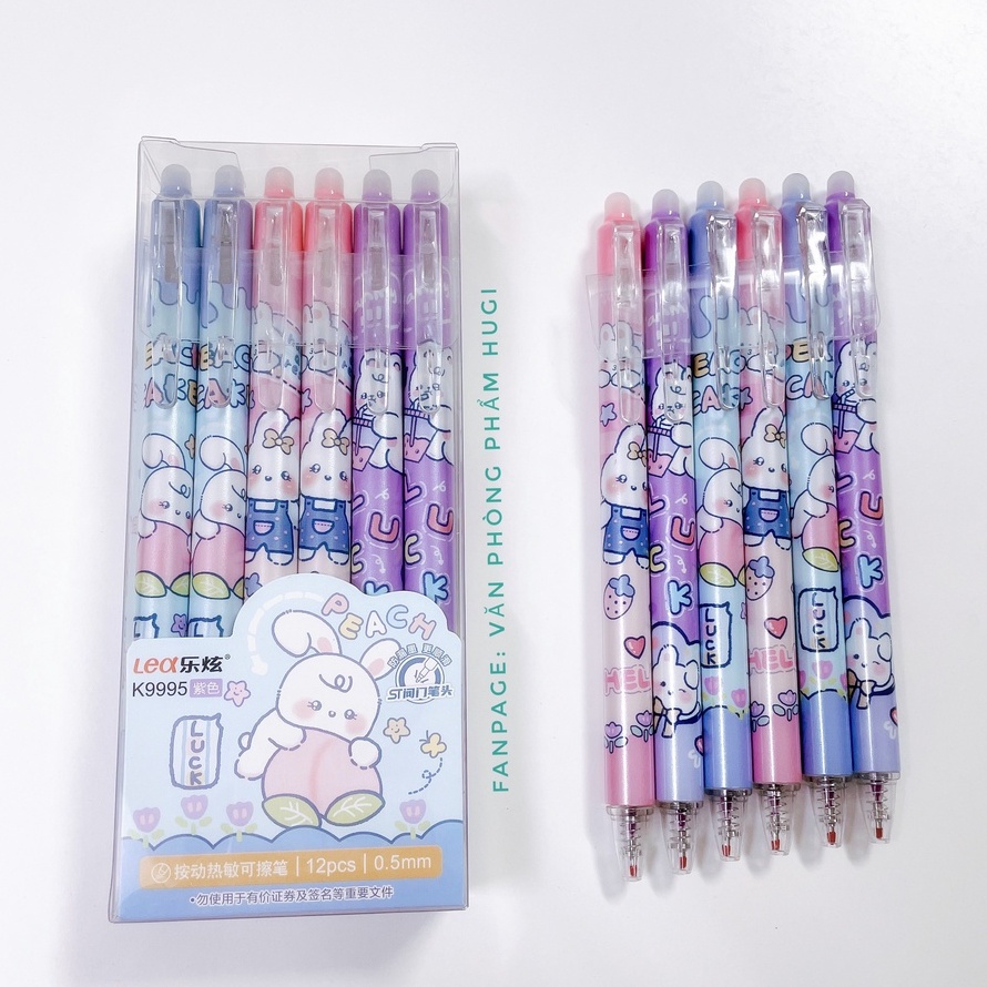 Hộp 12 Cây Bút Gel Đầu Bấm Tẩy Xóa Được  nhiều mẫu dễ thương