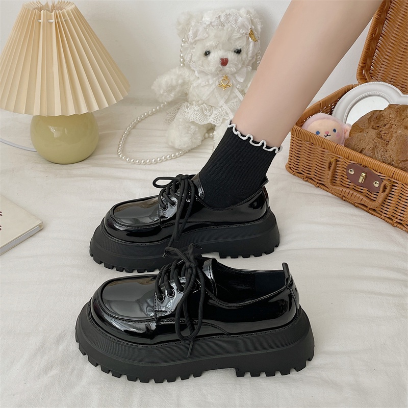 Ielgy Giày Da Đế Dày Tăng Chiều Cao Phong Cách Nhật Bản Cho Nữ