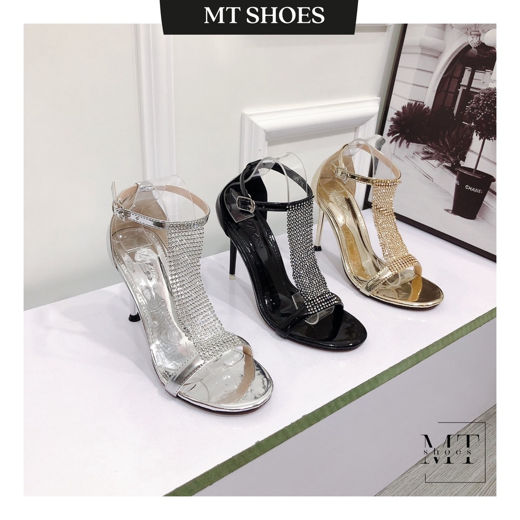 Sandal cao gót đính đá dây xoàn lấp lánh 9cm kiểu dáng sang chảnh cực tôn chân kèm ảnh thật - MT Shoes