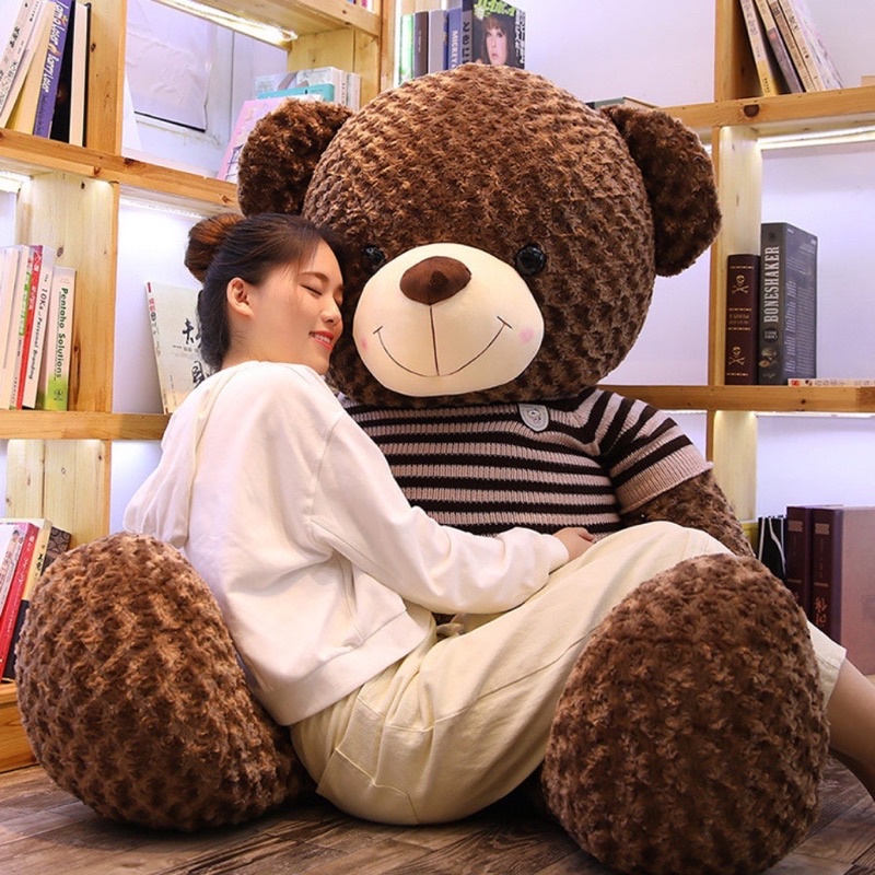 Gấu bông Teddy siêu to mặc áo len gối ôm thú nhồi bông chất liệu lông xù big size SHOP TÔM BEDDING