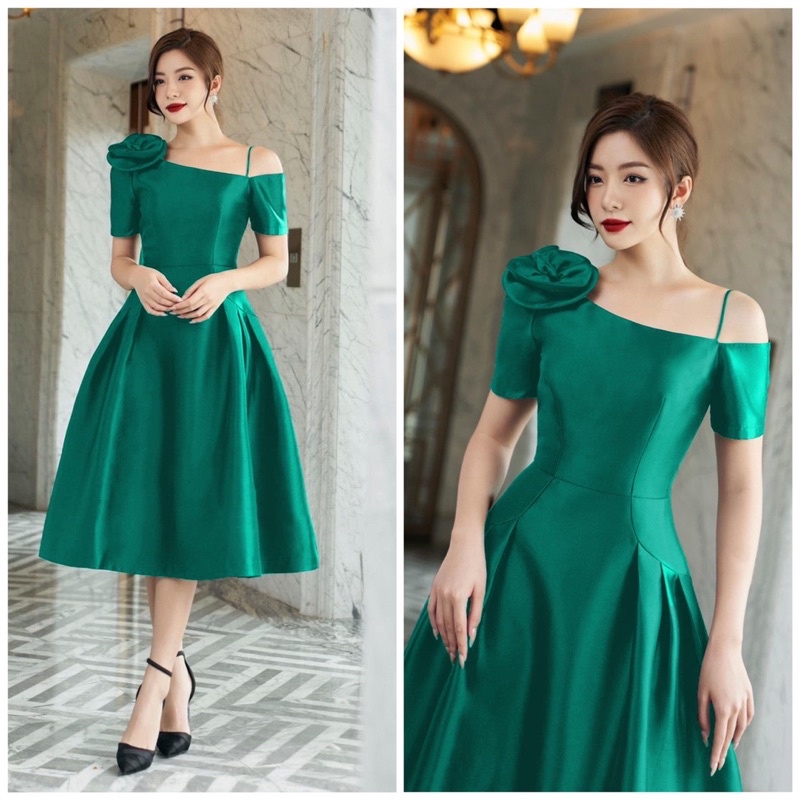 MS1326Y ĐẦM BẸT VAI ĐÍNH HOA HỒNG  full size S/M/L/XL( ảnh và video thật 1000)