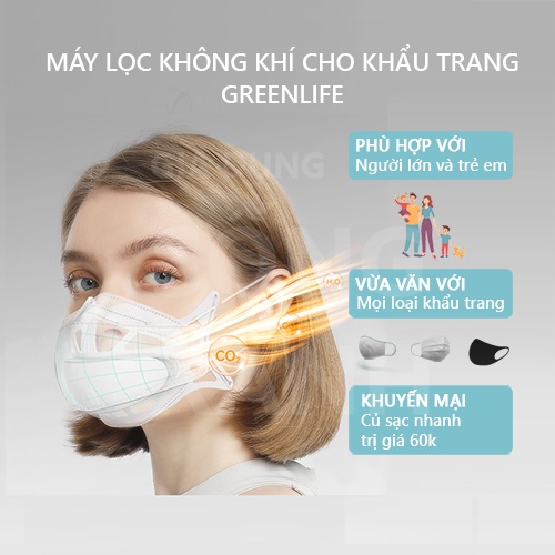 Máy lọc không khí cho khẩu trang Greenlife, phù hợp mọi loại khẩu trang, sử dụng cho người lớn và trẻ em.