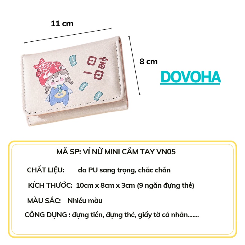 Ví nữ mini cầm tay đựng tiền ngắn nhỏ gọn cute nhiều ngăn cao cấp giá rẻ DOVOHA VN05