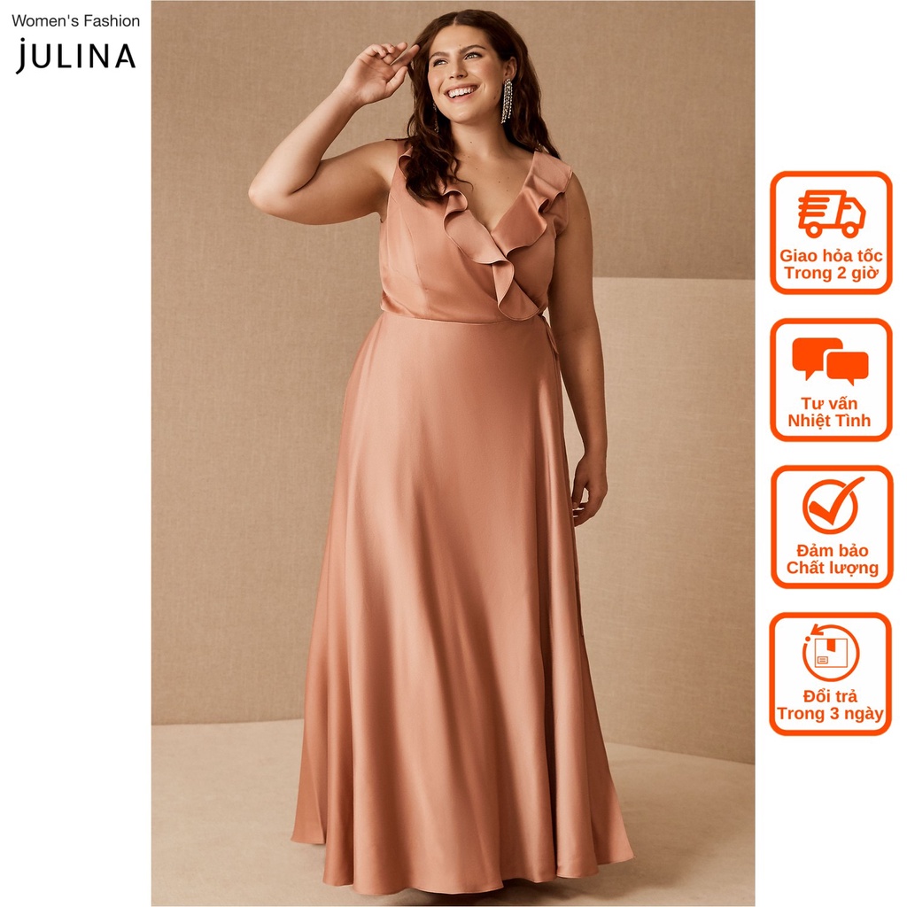 Đầm xòe vạt chéo cổ chữ v satin màu cam sang trọng dự tiệc SachinandBabi jf155 - SIZE 12