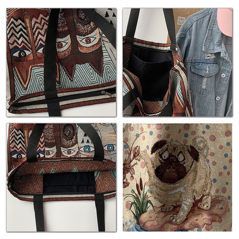 One Túi Xách Canvas Cỡ Lớn In Họa Tiết Dễ Thương Phong Cách Hàn Quốc Cho Học Sinh