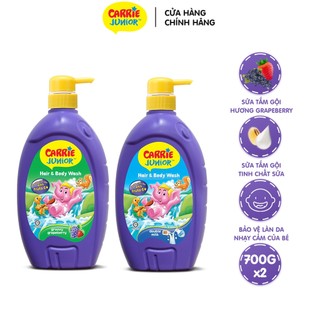 Combo 2 sữa tắm gội cho bé carrie junior : 1 hương grapeberry + 1 hương tinh chất sữa