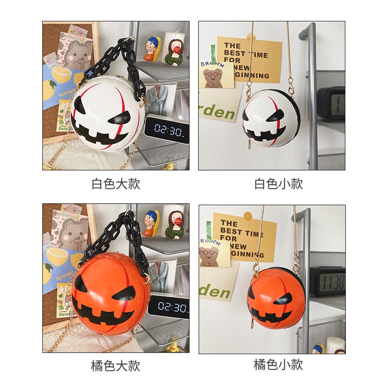 Túi Xách Đeo Vai Hình Tròn Cỡ Nhỏ In Hoạt Hình Bí Ngô Phối Dây Xích Dày Thời Trang Halloween 2022 Cho Nữ