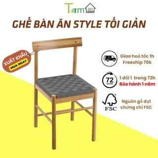 Ghế bàn ăn Naskanas mặt ghế đan dây tựa lưng cong ngồi làm việc, cafe thoải mái, gỗ keo hàng xuất khẩu