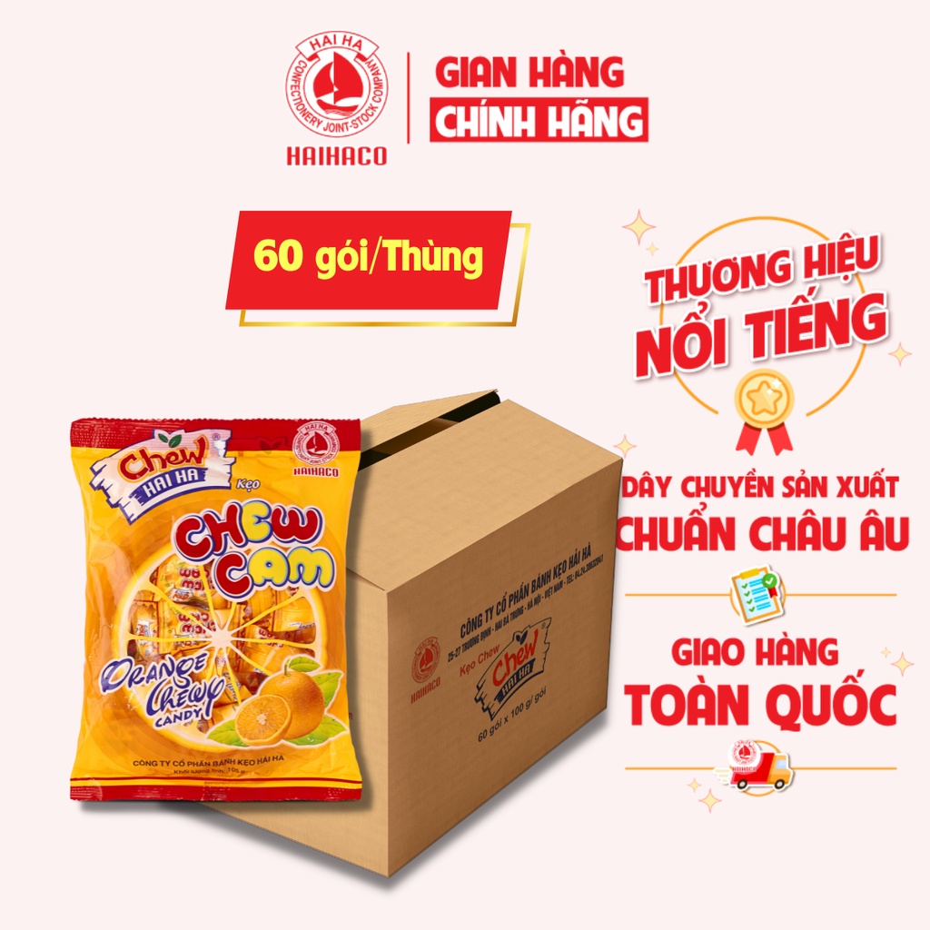 [THÙNG GIÁ SỈ] Kẹo Chew Cam Hải Hà Túi 100g - 60 Túi/Thùng