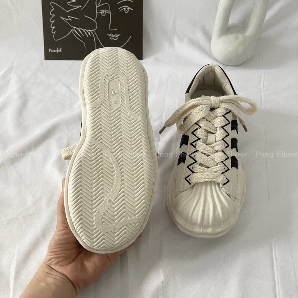 Giày Sneaker PongShoes phong cách Ulzzangs màu đen, be FULL HỘP Mã 1438