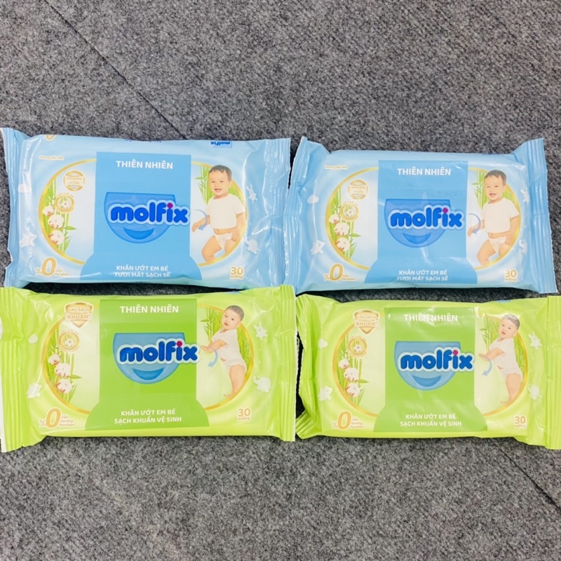 1 gói khăn ướt Molfix 30 miếng Organic Thiên Nhiên , không cồn