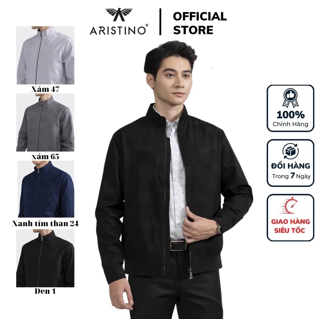 Áo khoác gió 2 lớp nam ARISTINO AJK046W2 Jacket kẻ caro vải Polyester ấm áp dáng Regular fit suông vừa cổ đứng lịch sự