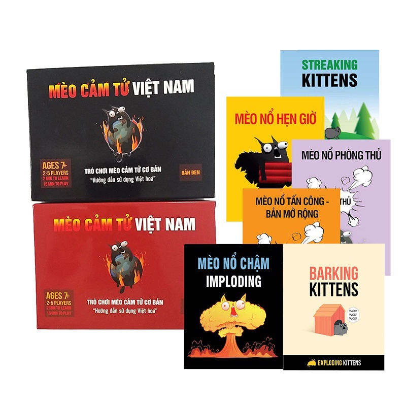 Combo Mèo Nổ Exploding Kittens và 06 Bản Mở Rộng nhiều người chơi