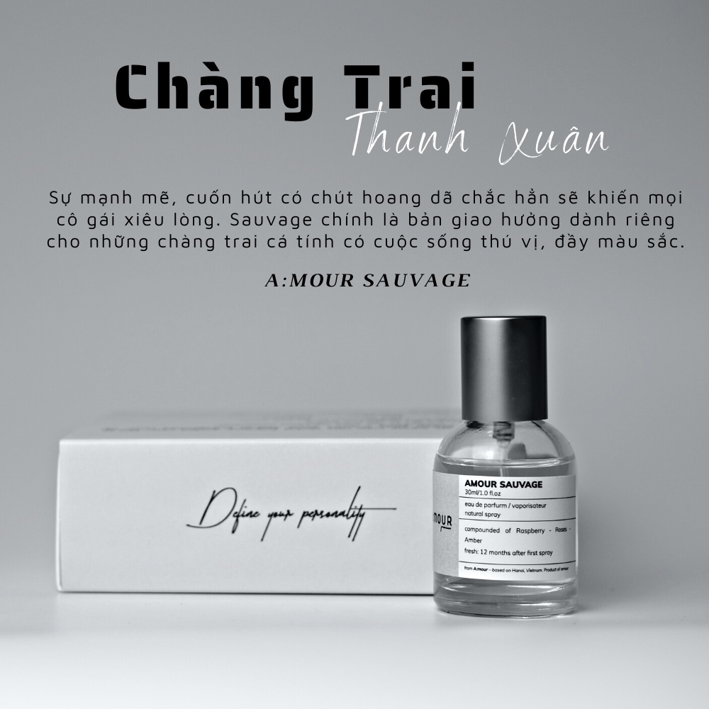 Nước Hoa Nam Amour Sauvage Nguyên Liệu Nhập Pháp Hương Thơm Thanh Mát, Lịch Lãm, Điềm Tĩnh 30ml - Dạng Xịt