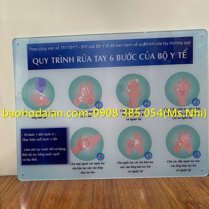 Bảng quy trình rửa tay 6 bước đúng tiêu chuẩn chất liệu mica KT30x40cm