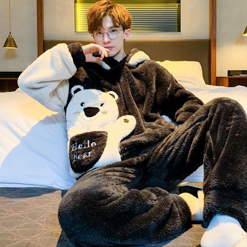 Bộ Đồ Ngủ Cotton Flannel Phong Cách Hoạt Hình Ấm Áp Và Thoải Mái Mặc