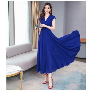 ĐẦM MAXI CỔ V TAY CON - YB221003