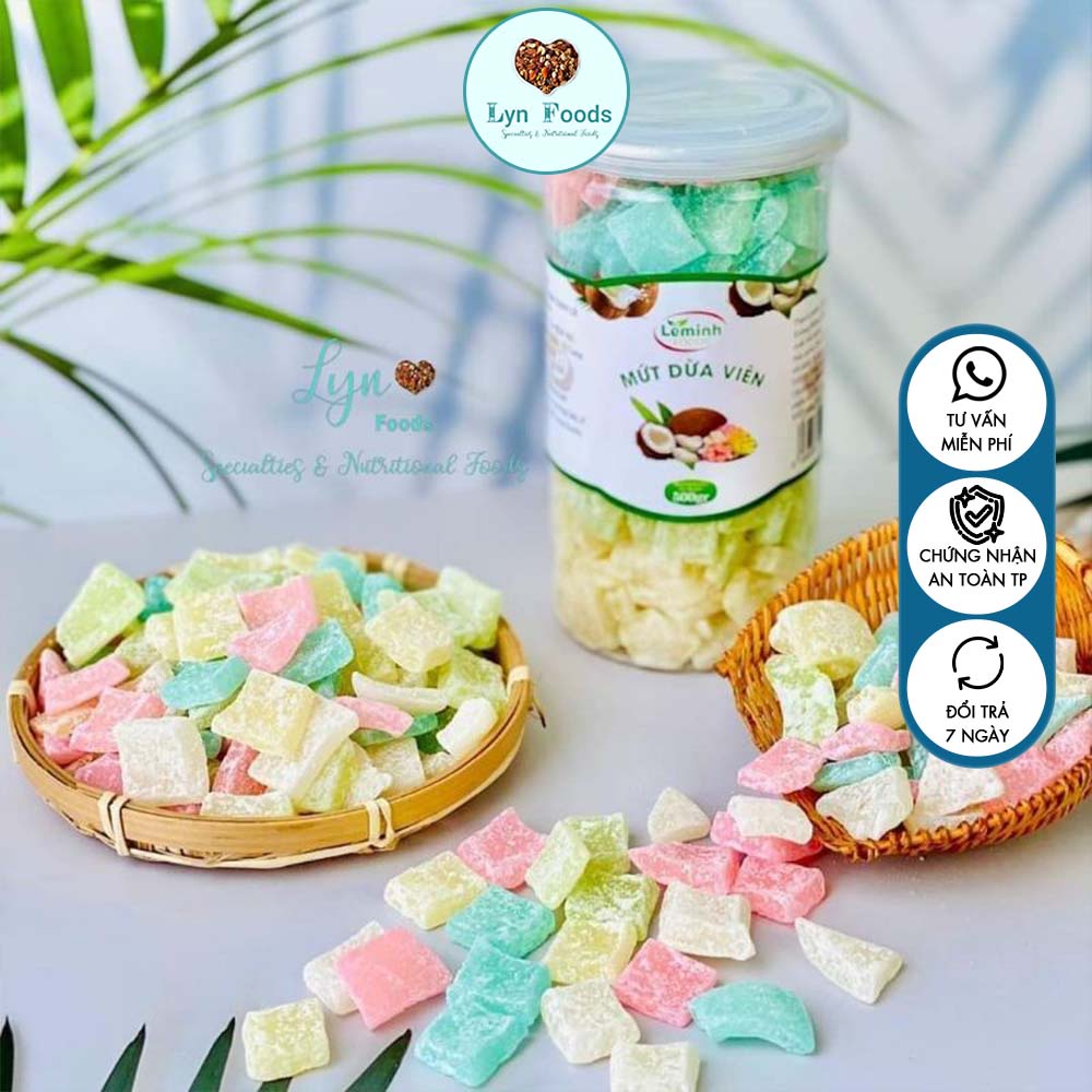 Mứt Dừa Viên - Hộp 500g, không phẩm màu, hoàn toàn tự nhiên