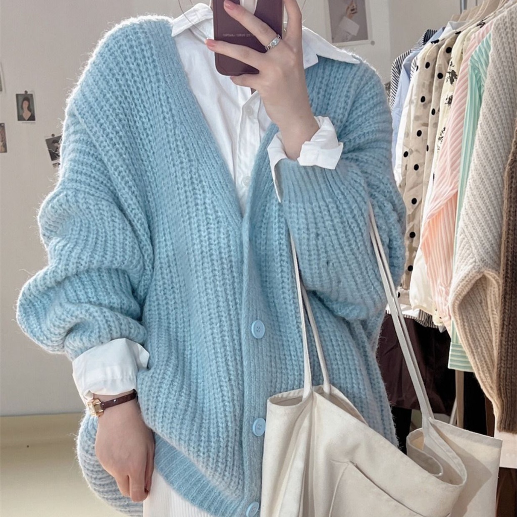 Áo khoác cardigan ấm áp, chất len mềm mịn, thời trang thu đông dành cho nữ