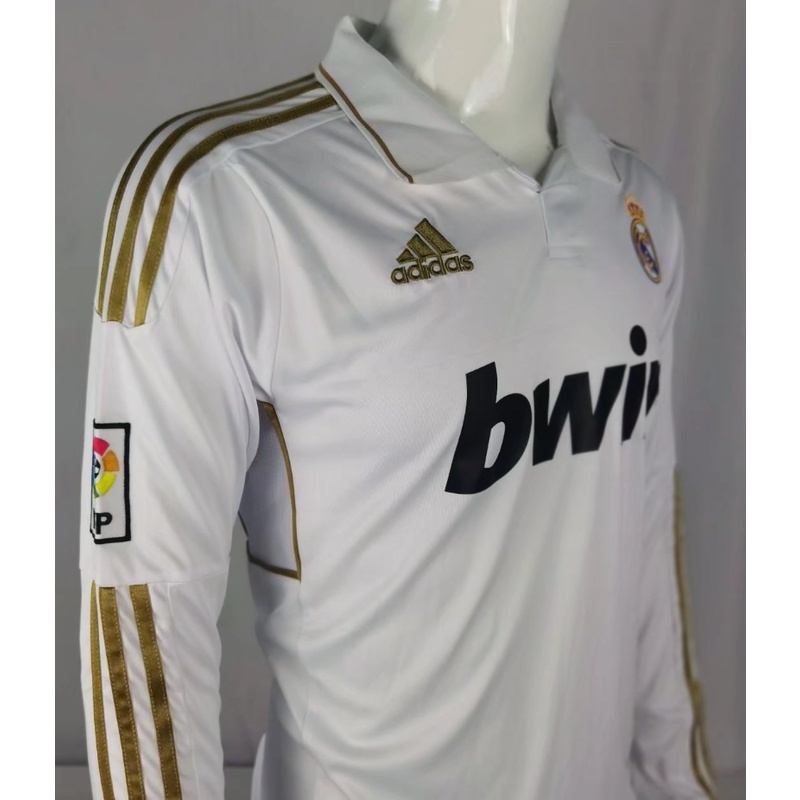 Áo Thun Thể Thao Tay Dài Màu Trắng In Logo Real Madrid Size S-XXL 11-12