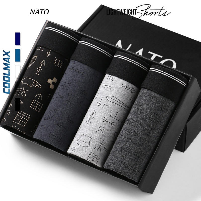 Quần Lót Nato GOOD Nam Vải Cotton 100% Thun Lạnh Đơn Giản Cao Cấp Màu Đen Xám Trơn Boxer Sịp Đùi Tam Giác Xì Lip Sì