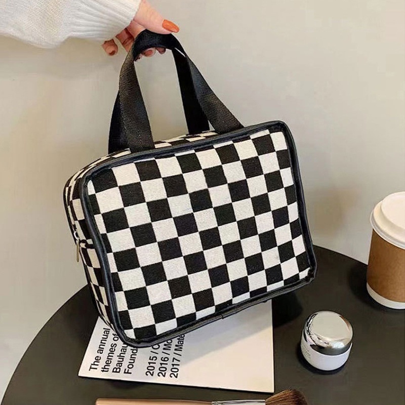 Túi Đựng Mỹ Phẩm Cỡ Lớn Họa Tiết Sọc Caro Tiện Lợi Khi Đi Du Lịch