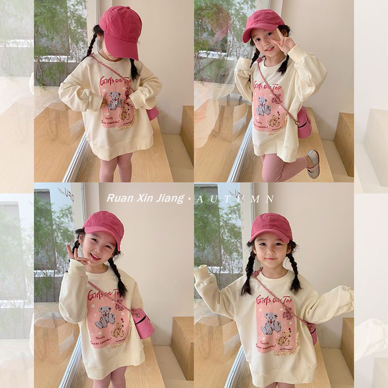 Áo Sweater Cổ Tròn Dáng Rộng In Hoạt Hình Kiểu Phương Tây Hàn Quốc Thời Trang Mùa Thu Cho