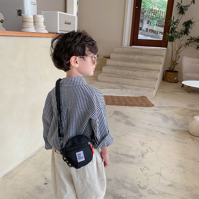 Túi Đeo Chéo Mini Hình Tròn Bằng Vải Bạt Thời Trang Hàn Quốc 2022 Phong Cách Đường Phố Mới Cho Bé Trai