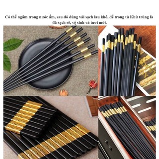 Bộ 10 đôi đũa mạ vàng, đũa hợp kim chống mốc