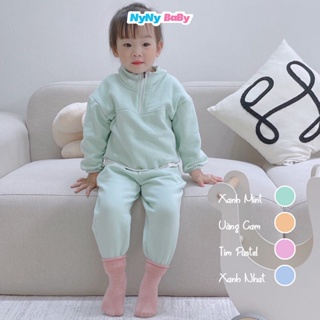 Set hoodie thu đông cho bé trai bé gái bộ nỉ bông áo khóa kéo cho bé Nyny Baby từ 1- 7 tuổi ( 10 - 22kg )