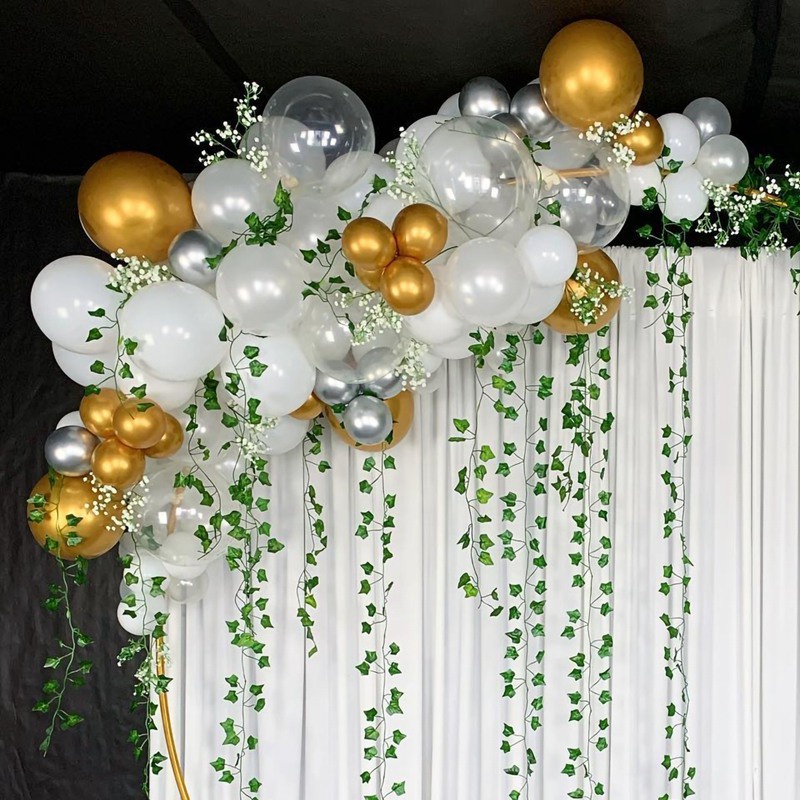 Bong Bóng Hình Chiếc Lá Màu Trắng Vàng Độc Đáo Trang Trí Tiệc Cưới / Sinh Nhật