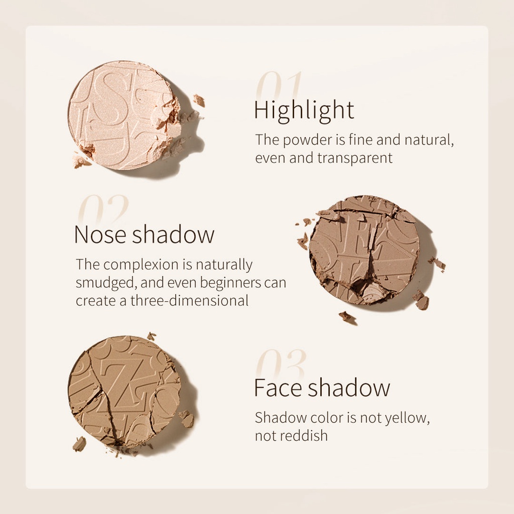 Zeesea Phấn bắt sáng tạo khối 3 ô Tricolor Highlighter Contouring Palette