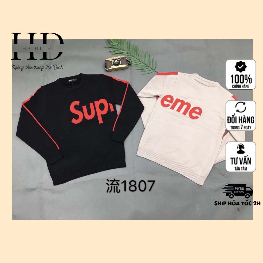 Áo len nam cổ tròn Supreme len QC cao cấp dày mềm size 50-85kg #1807 -Hà Đinh