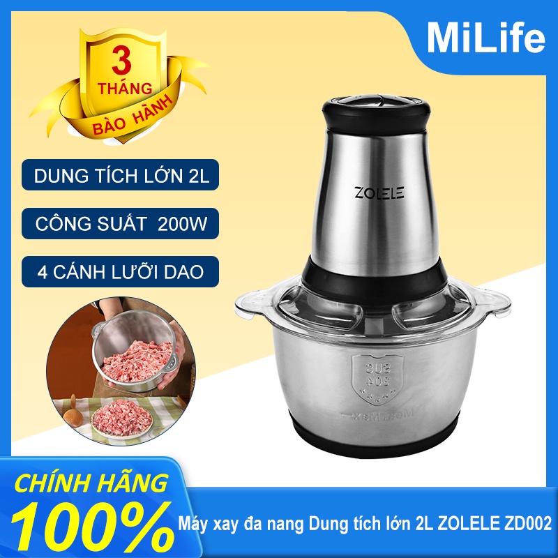Máy xay thịt đa năng ZOLELE ZD002 cối Inox 304 dung tích 2L kèm 4 lưỡi dao bằng thép - Hàng chính hãng