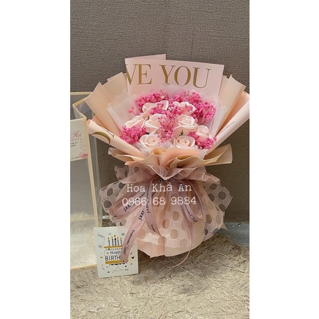 [Combo túi thiệp] Bó hoa sáp mix bi cực đẹp, bi sấy loại 1, giấy ko nhăn. Túi nhựa xịn viền cực xinh