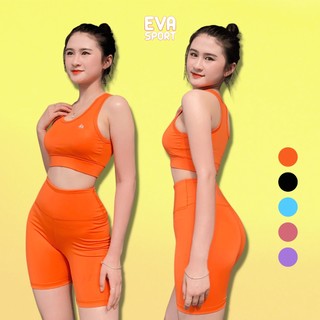 Bộ đồ thể thao nữ tập gym, yoga chạy bộ gồm áo bra quần ngố tập gym EVASPORT