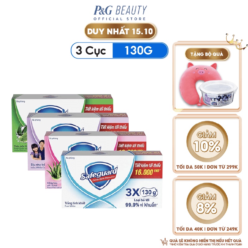 Lốc 3 Xà Bông Safeguard Diệt 99.9% Vi Khuẩn 130g x3