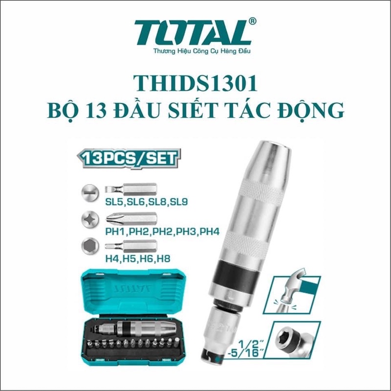 ĐỒ NGHỀ TOTAL Bộ 13 đầu siết tác động THIDS1301